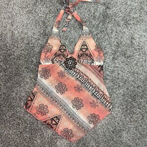 Y2K Floral Babydoll Tank Top Beaded Asymmetrical Hem Boho‎ Cottagecore Fairy L